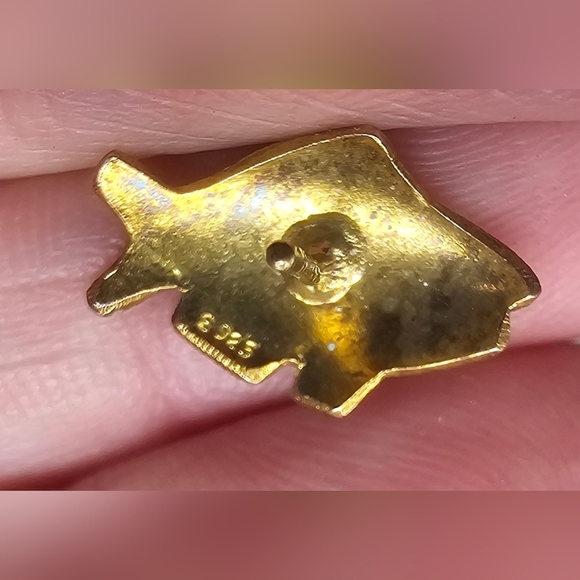 Vintage Sterling Gold Plated Handmade Enamel Cloisonne Fish Shape Stud Earrings - Picture 6 of 6